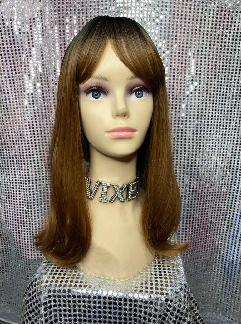 Brown Ombre Long Bob with Fringe