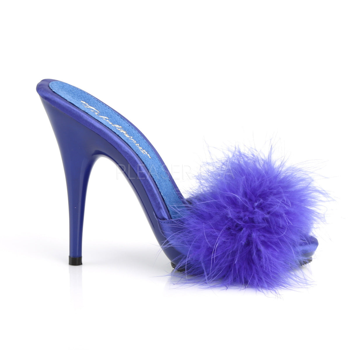 POISE-501F Blue Satin-Marabou Fur/Blue