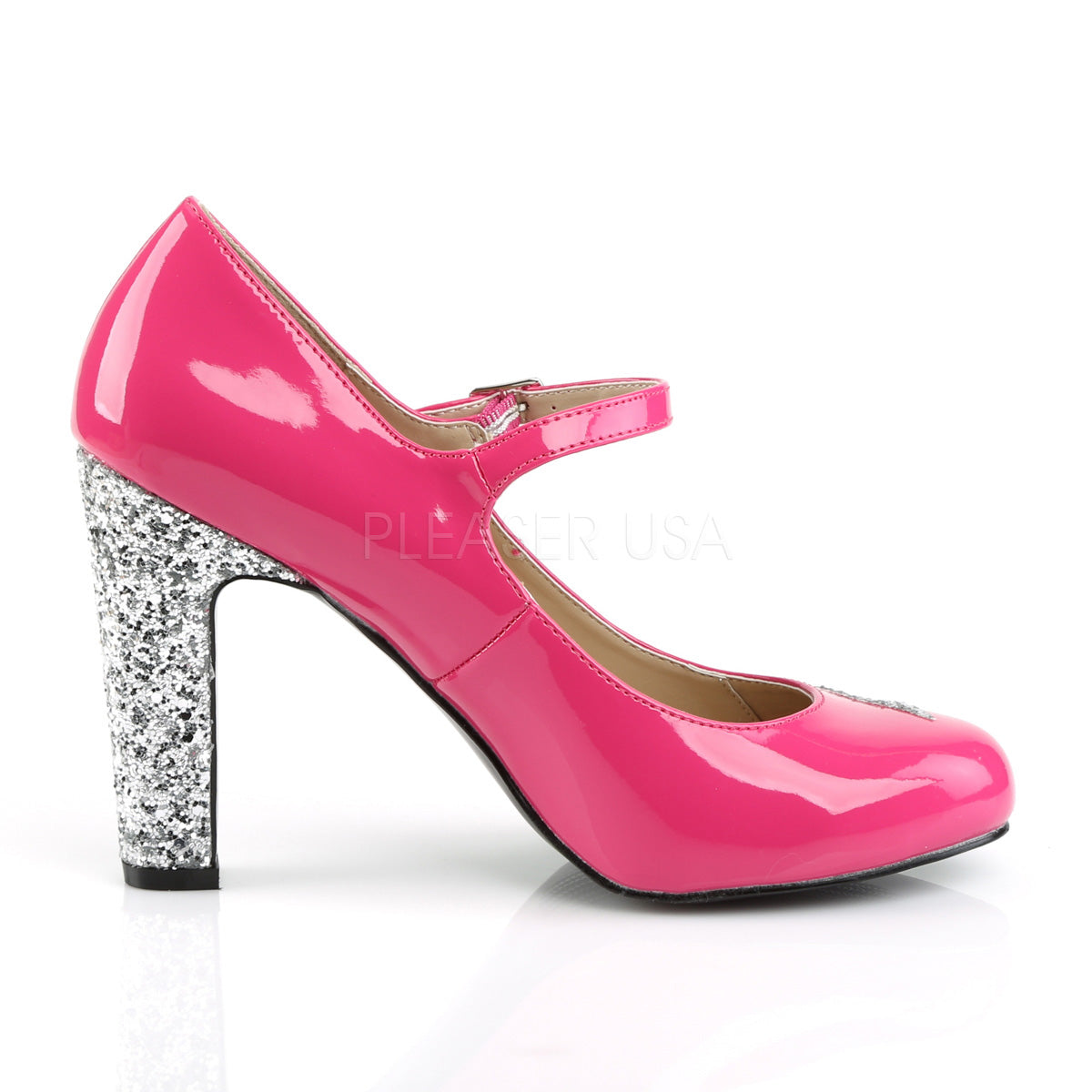 QUEEN-02 Hot Pink Patent-Silver Glitter