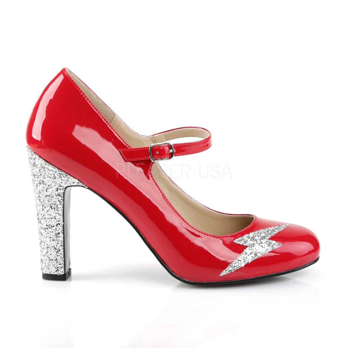 QUEEN-02 Red Patent-Silver Glitter