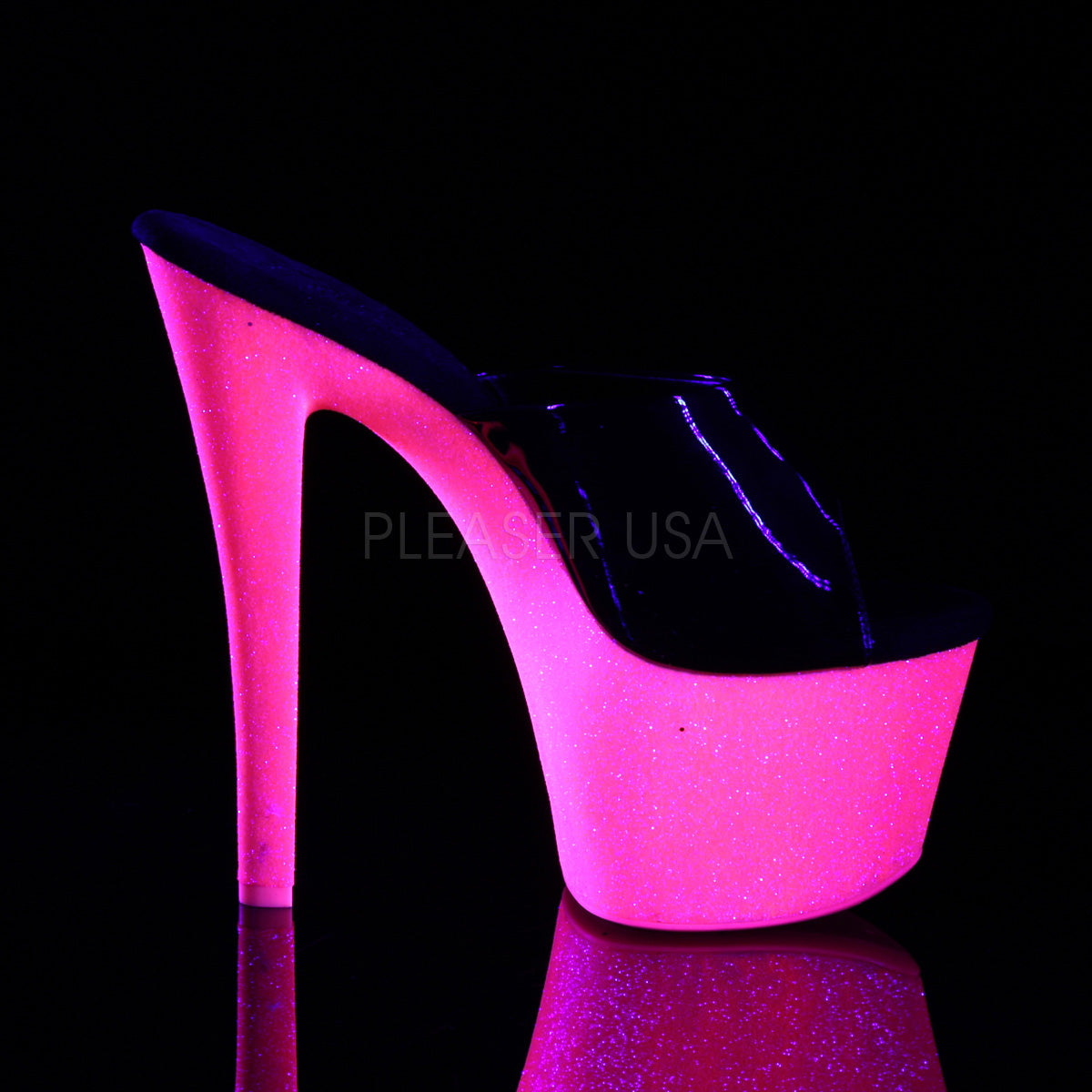 SKY-301UVG Black Patent/Neon Hot Pink Glitter