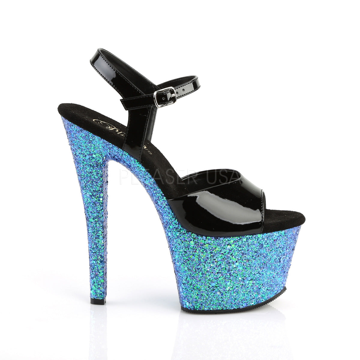SKY-309LG Black Patent/Blue Multi Glitter