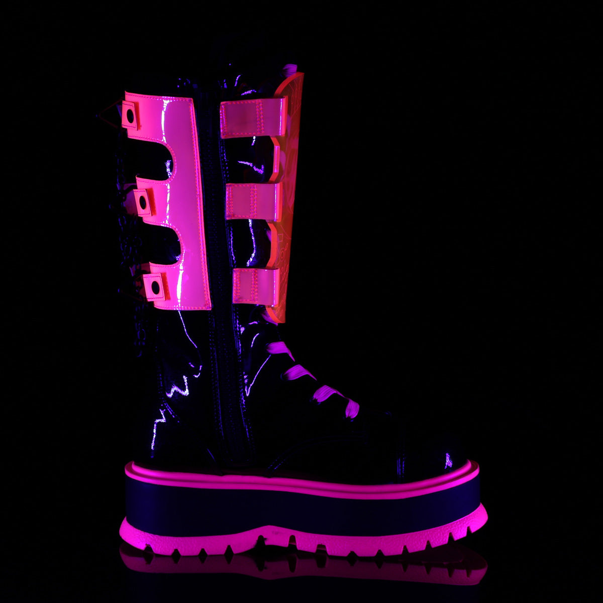 SLACKER-156 Black Patent-UV Neon Pink