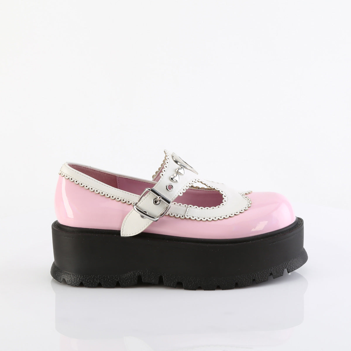 SLACKER-23 Baby Pink Holo Patent-White Vegan Leather