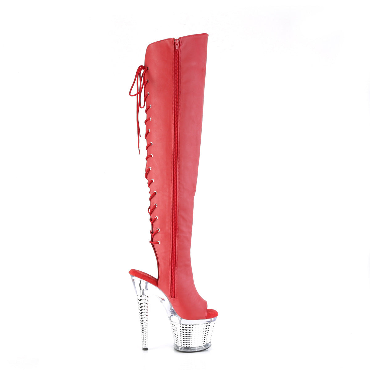 SPECTATOR-3019 Red Faux Leather/Clear-Silver Chrome