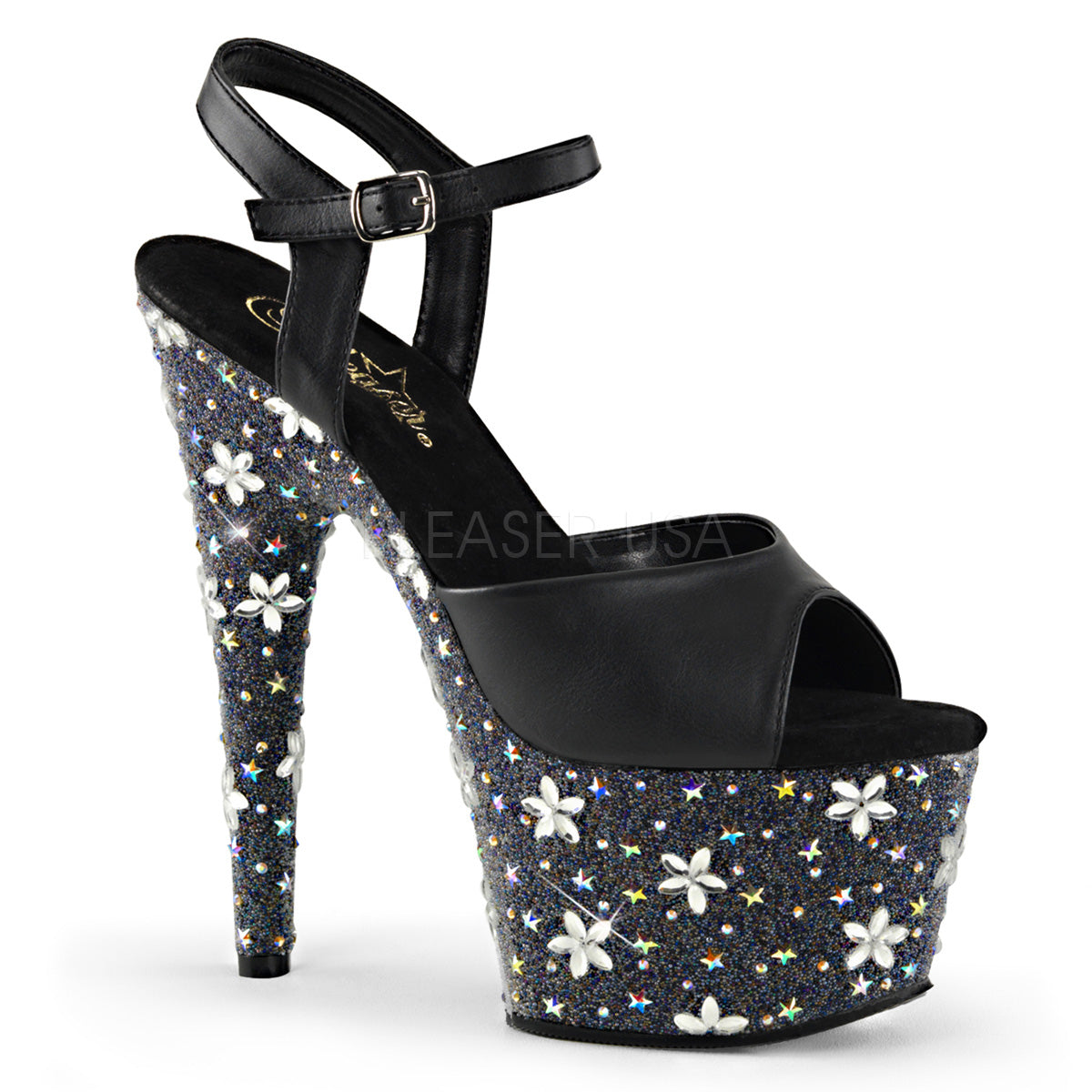 STARBLOOM-709 Black Faux Leather/Black-Silver Multi