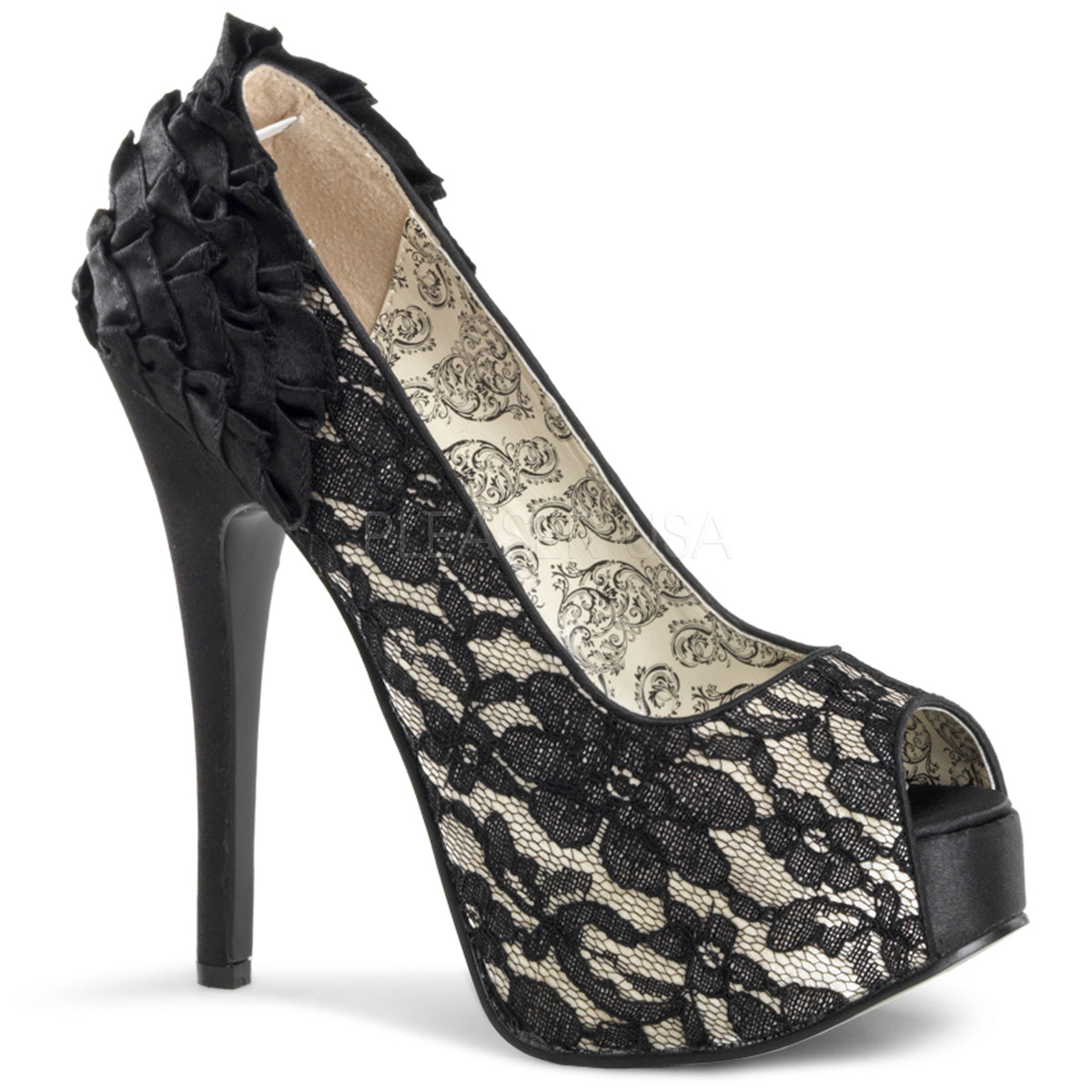 TEEZE-19 Champagne Satin-Black Lace