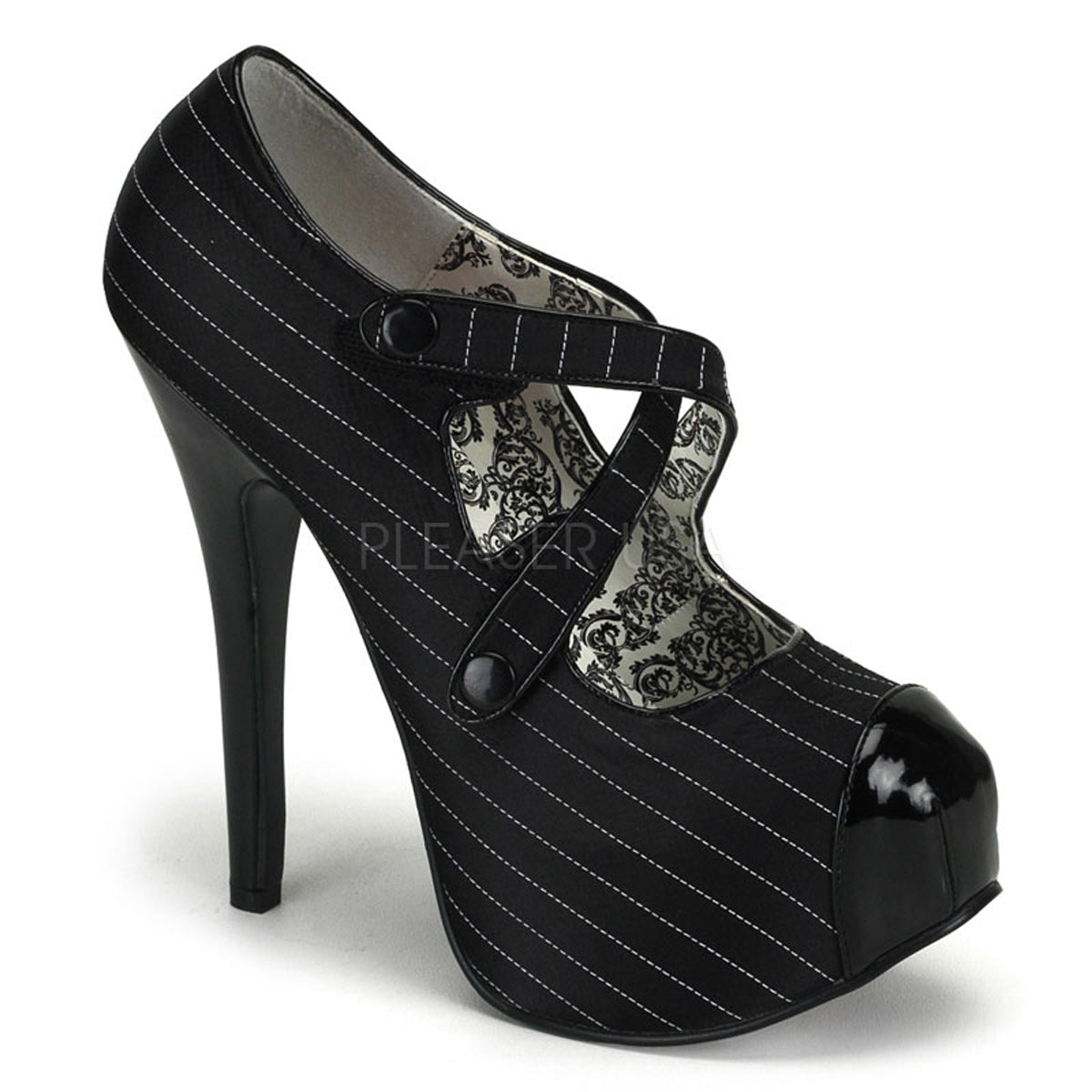 TEEZE-23 Black Pinstripes Satin-Black Patent