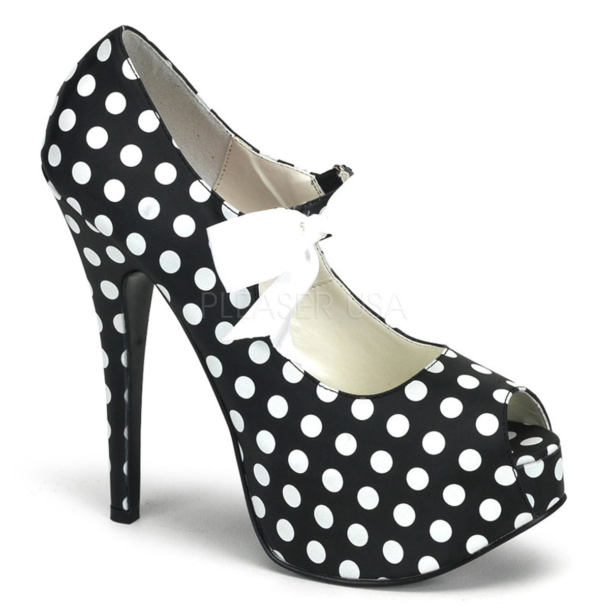 TEEZE-25 Black Satin Pu-White (Polka Dots)