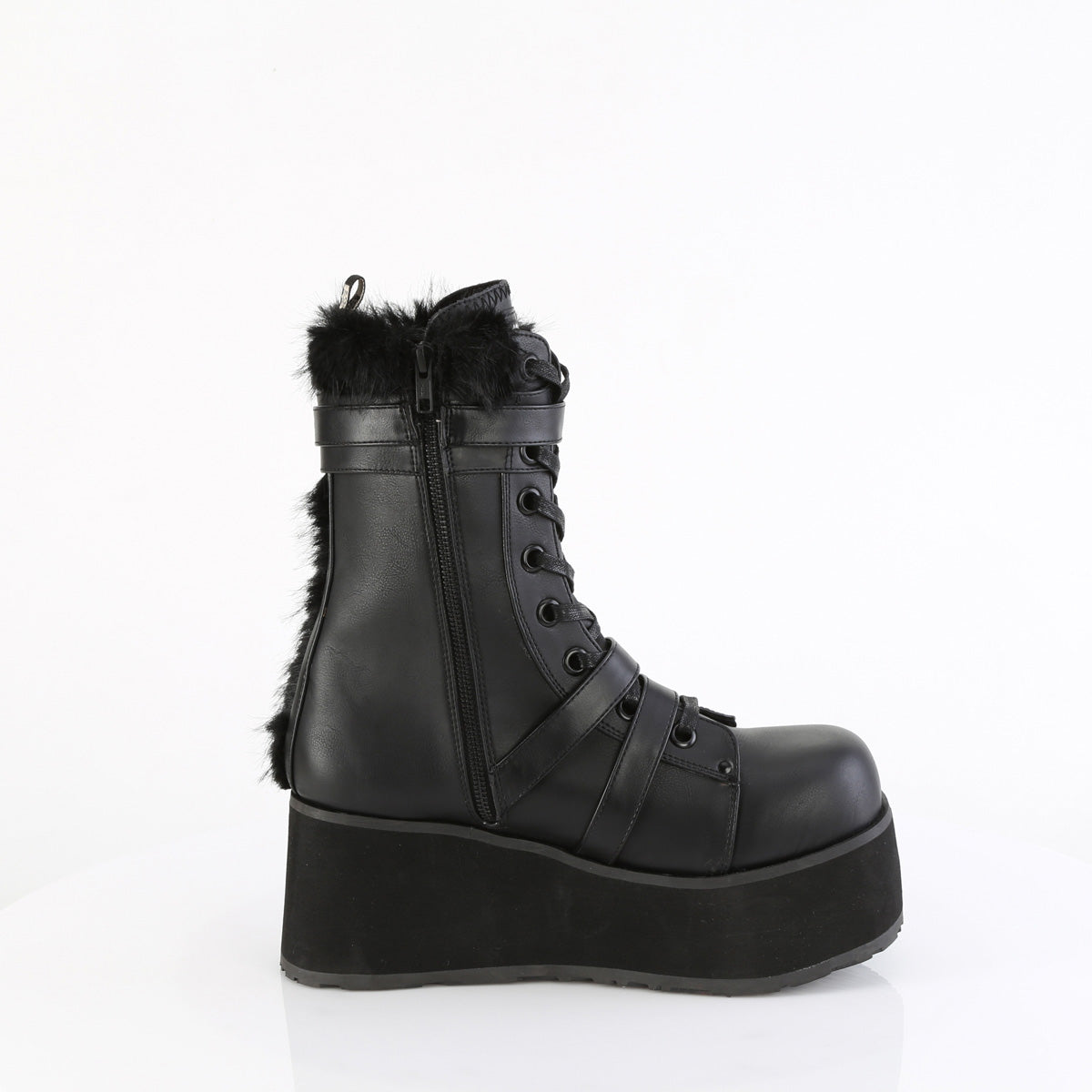 TRASHVILLE-218 Black Vegan Leather-Faux Fur