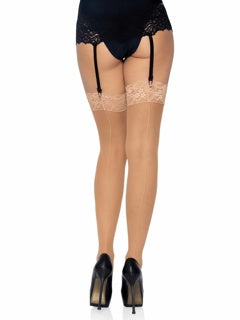 Sheer Lace Top Stockings with Backseam LA1101