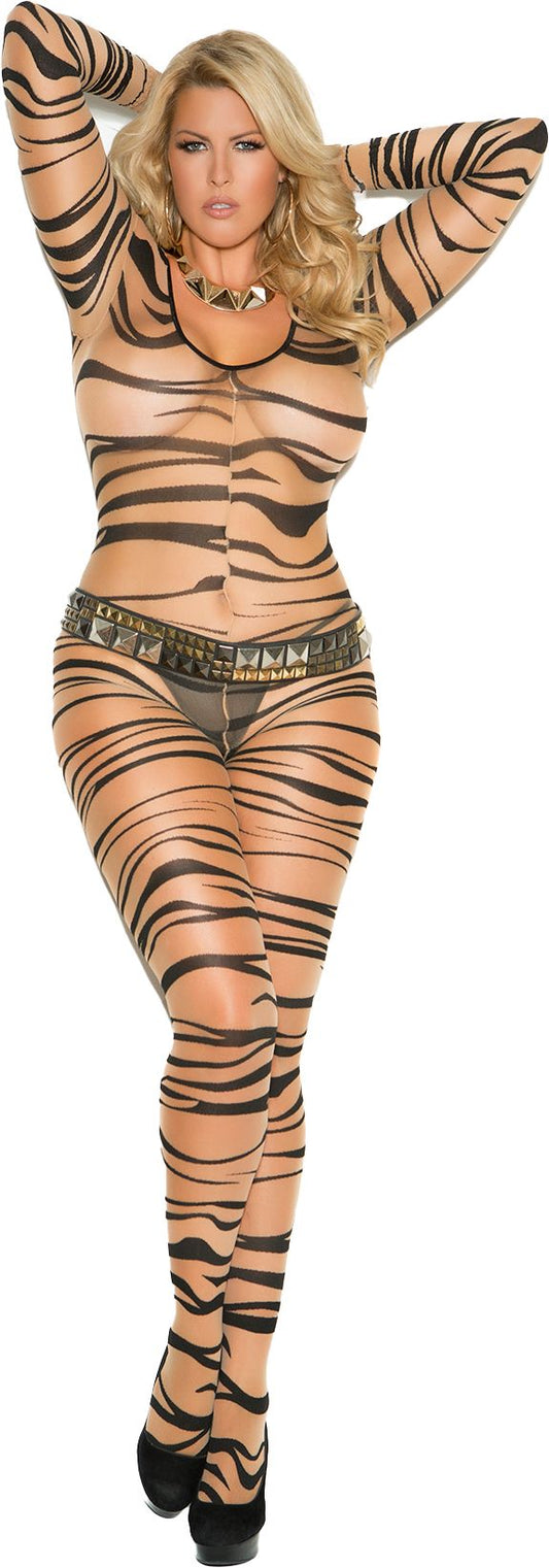 Sheer Zebra Print Long Sleeve Bodystocking 1690Q