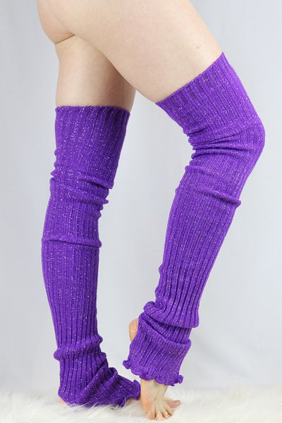 Rarr Glitter Extra Long Stirr-Up Knit Legwarmers Purple