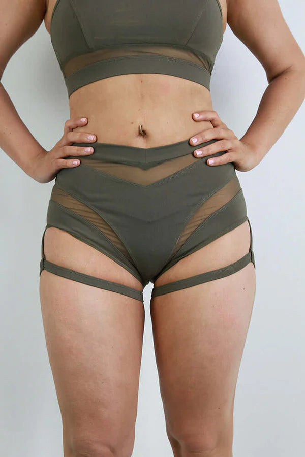 Carmen Super High Waist Garter Short - Green