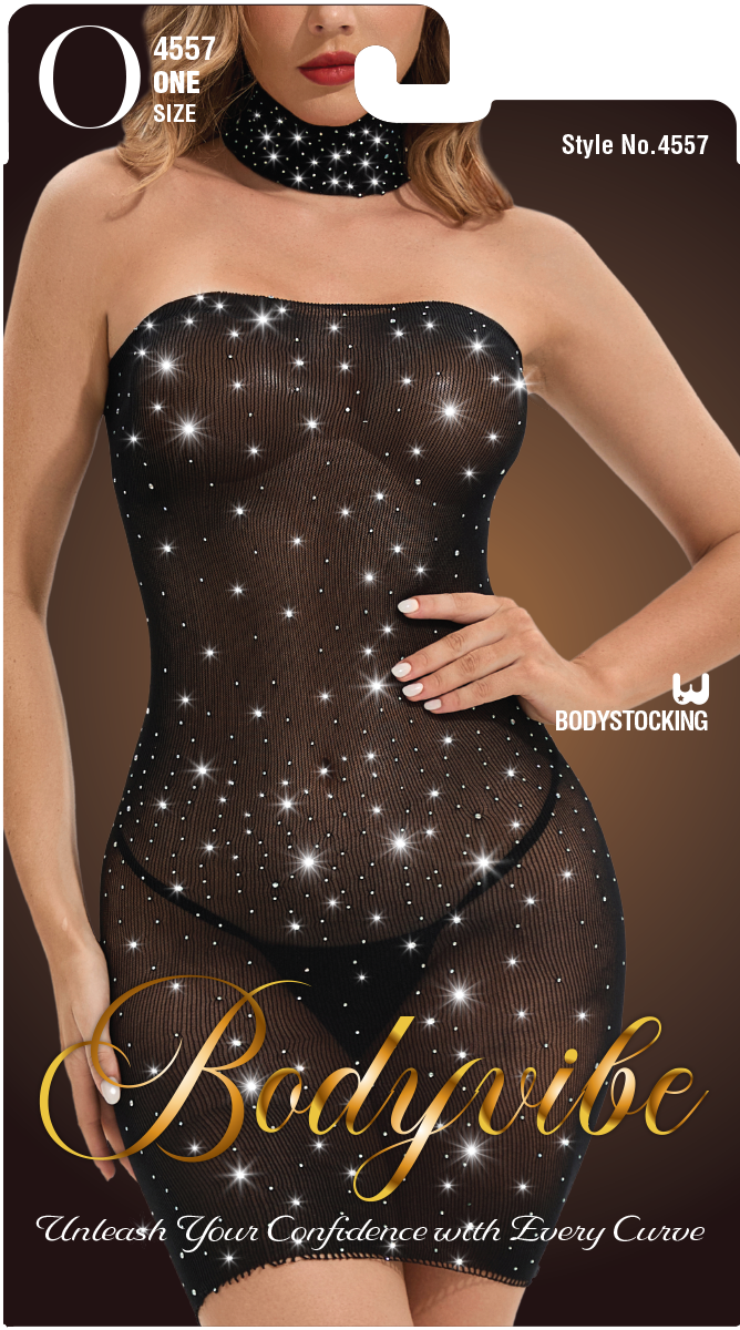 The Marlowe Glitter 1Pc Bodystocking Dress - BLK