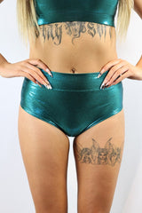 Rarr Mid Waisted Brazil Scrunchie Bum Shorts - Jade Sparkle