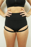 Rarr Matte Black Garter Super High Waisted Shorts