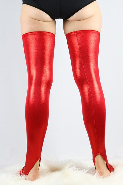 Red Sparkle Extra Long Stirr-Up Spandex Legwarmers/Knee High Socks