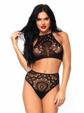 Leg Avenue Crochet Lace Halter Crop and Panty LA81552