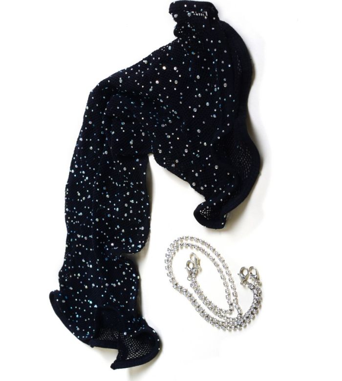 Shimmery Rhinestone Fishnet Dress w/ Removable Strap - Black