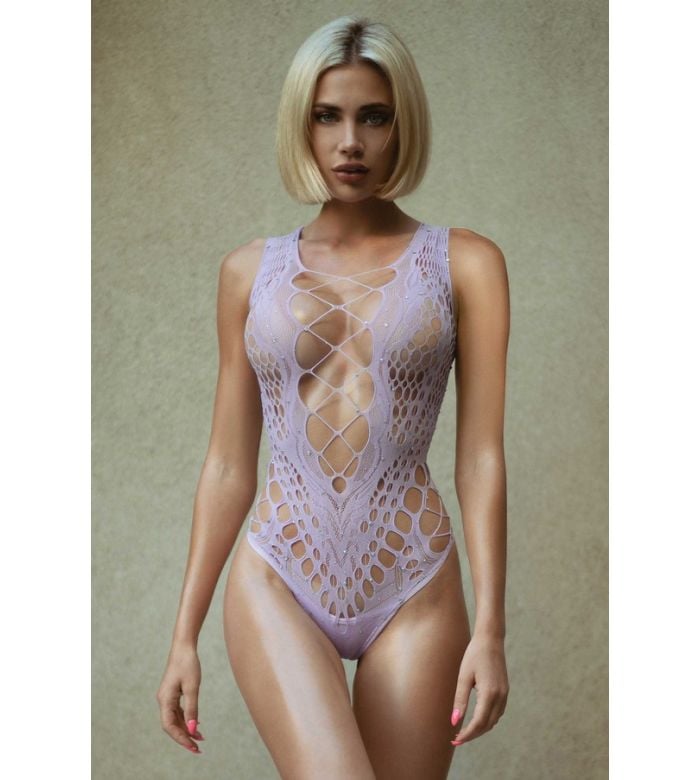 See Me Shine Fishnet Bodysuit - Lavender