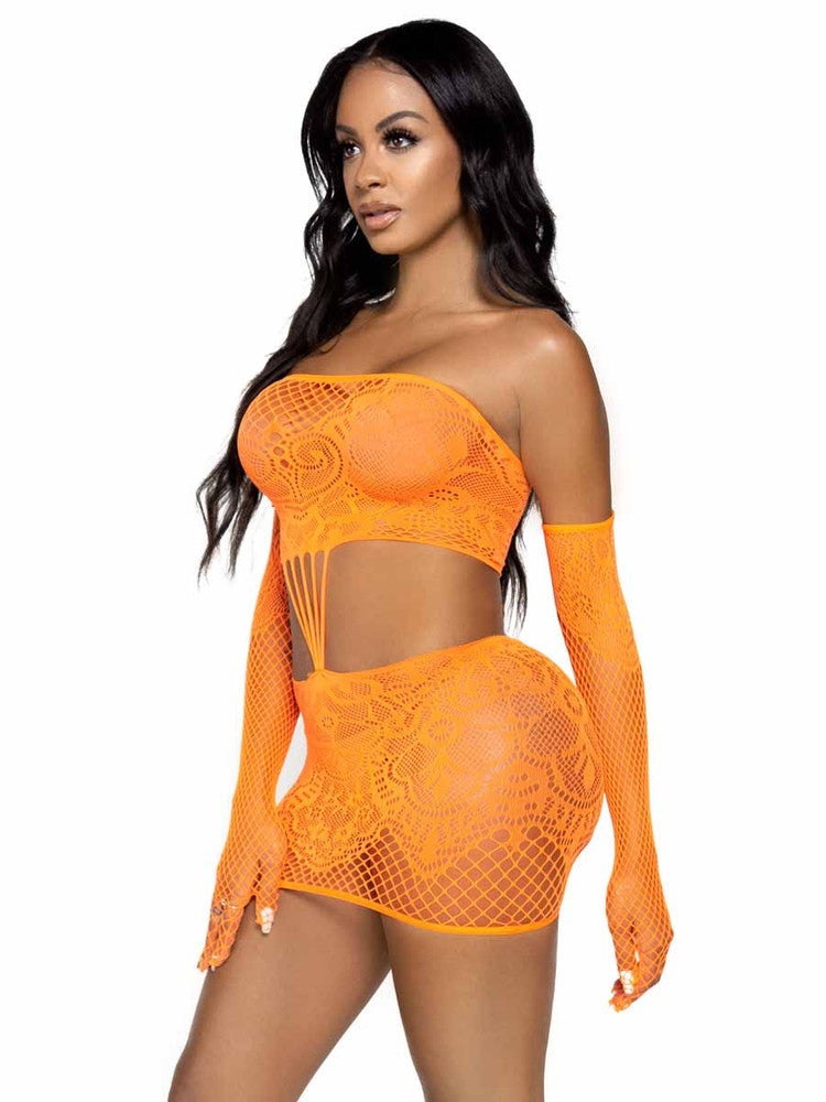 Leg Avenue Kiss Me More Strappy Lace Tube Dress and Gloves LA86133