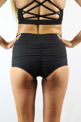 Rarr Matte Black Criss Cross Mid Waist Booty Short