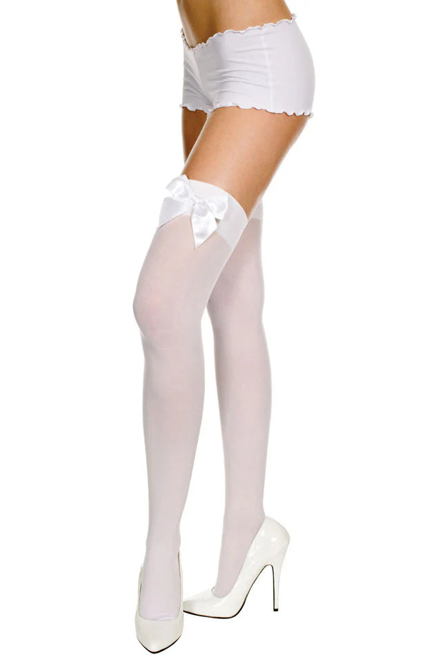 Leg Avenue Opaque Thigh High Satin Bow 6255