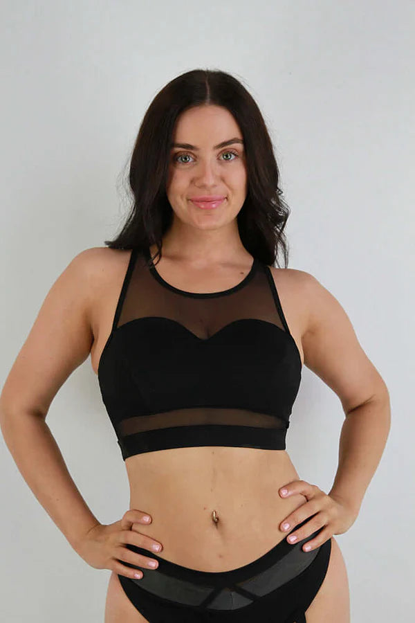 Carmen Mesh Sports Bra - Black
