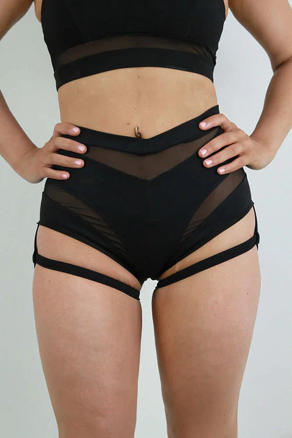 Carmen Super High Waist Garter Short - Black