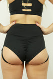 Rarr Matte Black Garter Super High Waisted Shorts