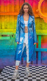 Rubberized Vinyl Trench Coat - Blue FE240