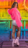 Neon Faux Fur Cropped Hoodie - Neon Pink FF490