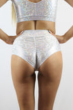 Rarr Mid Waisted Brazil Scrunchie Bum Shorts - White Sparkle