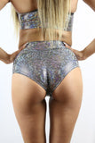 Rarr Mid Waisted Brazil Scrunch Bum Shorts - Silver Shattered