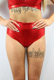 Rarr Mid Waisted Brazil Scrunchie Bum Shorts - Red Sparkle