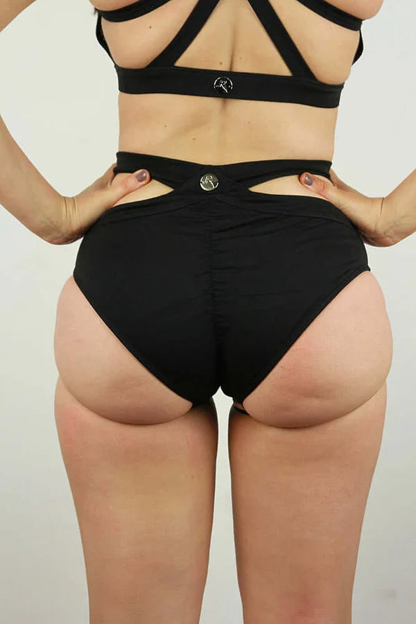 Izzy Mid Waist Garter Short - Black