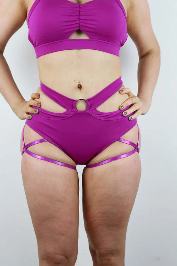 Izzy Mid Waist Garter Short - Purple