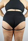 Rarr Matte Black Garter Super High Waisted Shorts