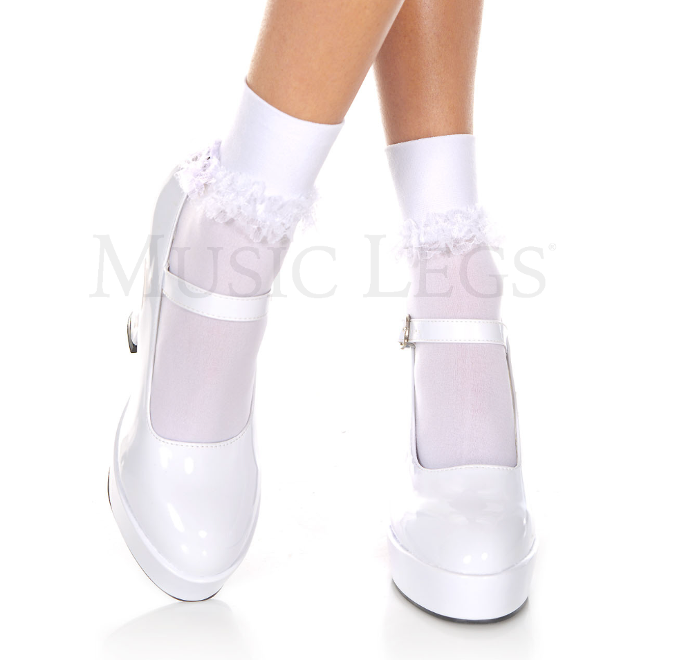 Opaque Ankle Hi With Ruffle Trim ML513