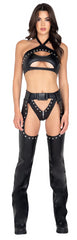 Studded Faux Leather Chaps - Black 3977