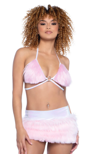 Faux Fur Triangle Top - Baby Pink JR146