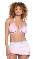 Faux Fur Triangle Top - Baby Pink JR146