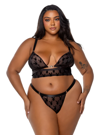 Playboy Bunny Charm Bralette 2PC Set - Black PBLI162