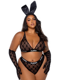 Playboy Flocked Bunny Bralette 2PC Set - Pink PBL1161