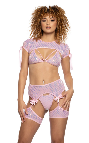 Diamond Sequin Mesh Chaps - Pink JR126