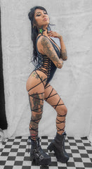 Leg Wrap Lace-Up Bodysuit - Black FE233