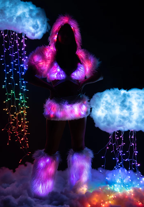 Faux Fur Light-Up Wrap Top - White Pink FF426