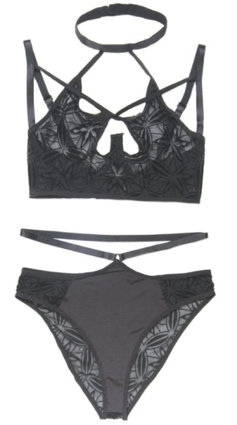 Coquette Strappy Flocked Mesh And Microfiber Bra & Panty Set CQ7228