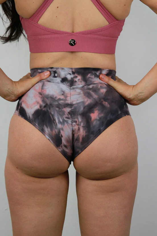Rarr Mid Waisted Brazil Scrunchie Bum Shorts - Pink Marble